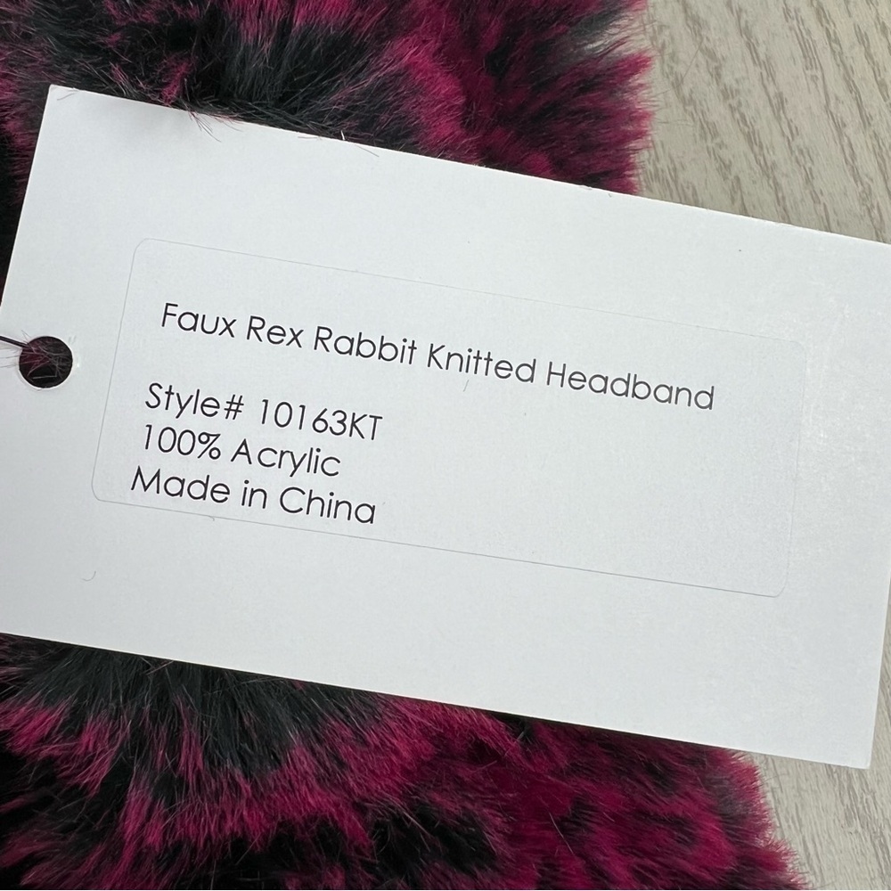 Surell Rex Rabbit Faux Fur Knit Stretch Headband OS Raspberry $65 - Picture 8 of 8